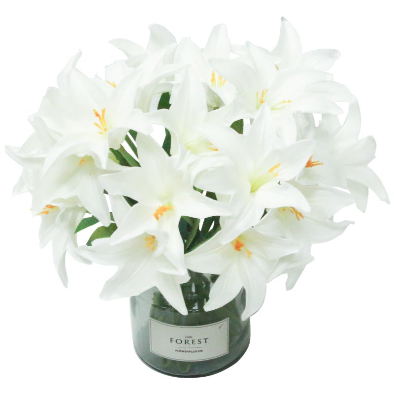 Tinsow Artificial Lily Real Touch Flowers Fake Latex Lily Flowers White Mini Lily for Wedding Home Decoration Small Easter Lily White 20