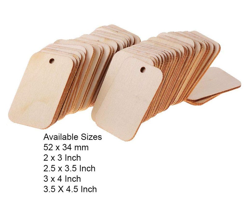 Snoogg Unfinished Natural DIY Wood Slice Tags Laser Cut with Holes Hanging Wooden Ornaments Comes with Jute Twine Size 52X34 MM50 Pc Pack 50 Pc Pack - Image 4