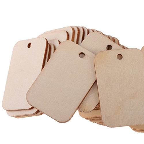 Snoogg Unfinished Natural DIY Wood Slice Tags Laser Cut with Holes Hanging Wooden Ornaments Comes with Jute Twine Size 52X34 MM50 Pc Pack 50 Pc Pack - Image 3