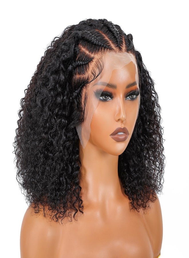 SUPERNOVA Curly Human Hair Wig 13x4 Lace Front Wigs Human Hair Half-Cornrows Half-Deep Curly Wig Pre Plucked Pre Styled Braid Wigs For Black Women 200 Density 16 Inch - Image 1