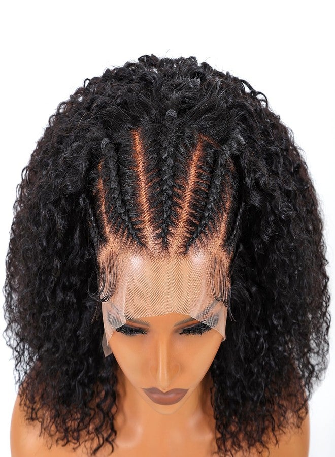 SUPERNOVA Curly Human Hair Wig 13x4 Lace Front Wigs Human Hair Half-Cornrows Half-Deep Curly Wig Pre Plucked Pre Styled Braid Wigs For Black Women 200 Density 16 Inch - Image 4