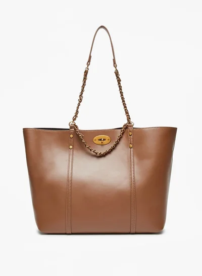 Flora Bella By Shoexpress Women Solid Tote Bag with Twist Lock Closure and Chain Detail