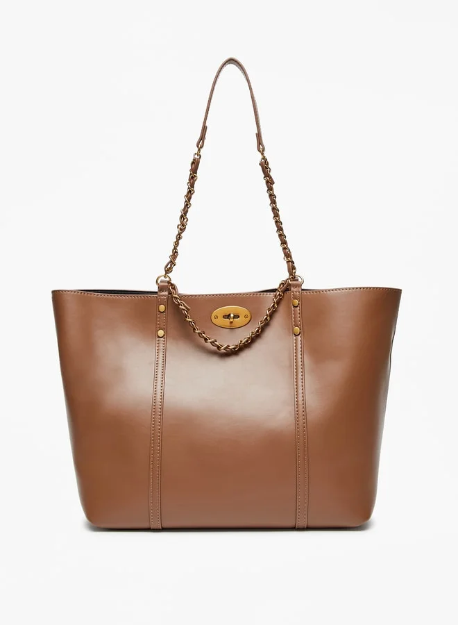 فلورا بيلا من شو إكسبرس Women Solid Tote Bag with Twist Lock Closure and Chain Detail