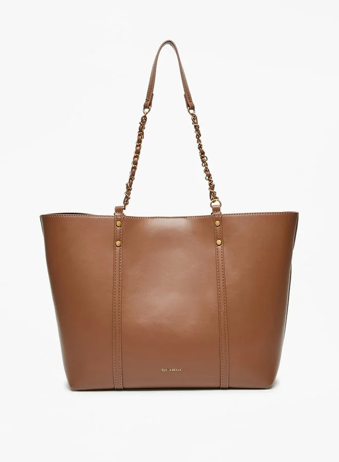 فلورا بيلا من شو إكسبرس Women Solid Tote Bag with Twist Lock Closure and Chain Detail