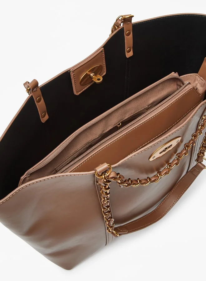 فلورا بيلا من شو إكسبرس Women Solid Tote Bag with Twist Lock Closure and Chain Detail