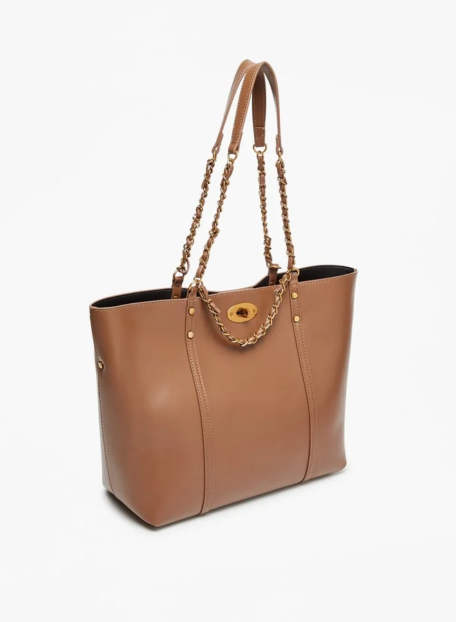 فلورا بيلا من شو إكسبرس Women Solid Tote Bag with Twist Lock Closure and Chain Detail