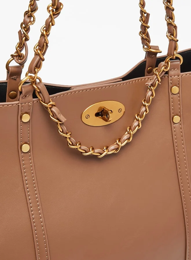 فلورا بيلا من شو إكسبرس Women Solid Tote Bag with Twist Lock Closure and Chain Detail