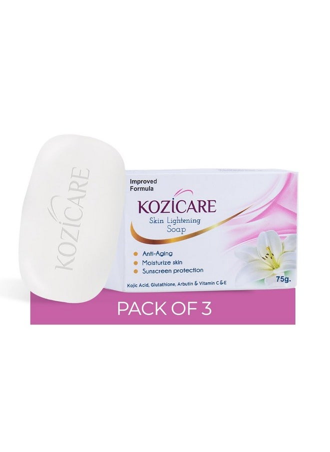 HealthVit - Kozicare Skin Lightening Soap Pack Of 3 Kojic Acid Soap & Vitamin C Anti Aging & Sun Protection Moisturizing Bath Soap For Men & Women Remove Dark Spots & Hyperpigmentation Glowing Skin - Image 1