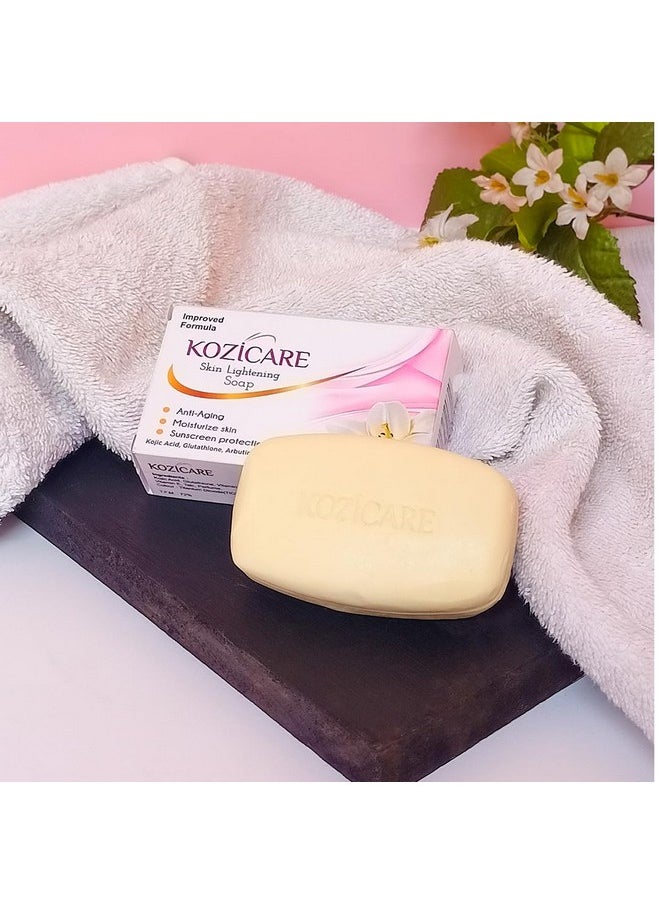 HealthVit - Kozicare Skin Lightening Soap Pack Of 3 Kojic Acid Soap & Vitamin C Anti Aging & Sun Protection Moisturizing Bath Soap For Men & Women Remove Dark Spots & Hyperpigmentation Glowing Skin - Image 1