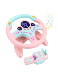 deAO Kids Steering Wheel For Backseat With Car Key Pretend Driving Simulated Driving Steering Wheel Toy With Light And Music Gifts For Kids Pink  - Image 1