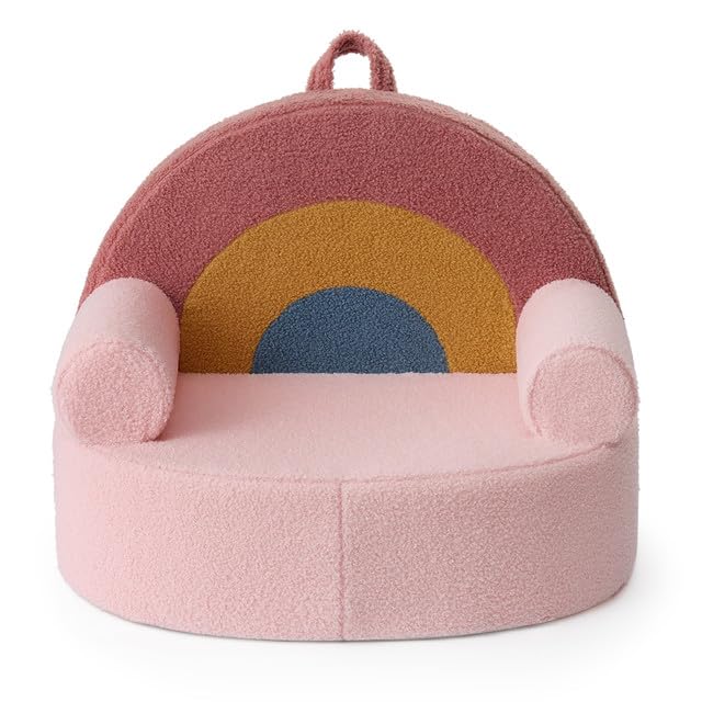 Blissful Diary Toddler Chair Comfy Foam Kids Chair with Soft Teddy Plush Toddler Reading Chair with Cute Arclet Designs Blush Pink