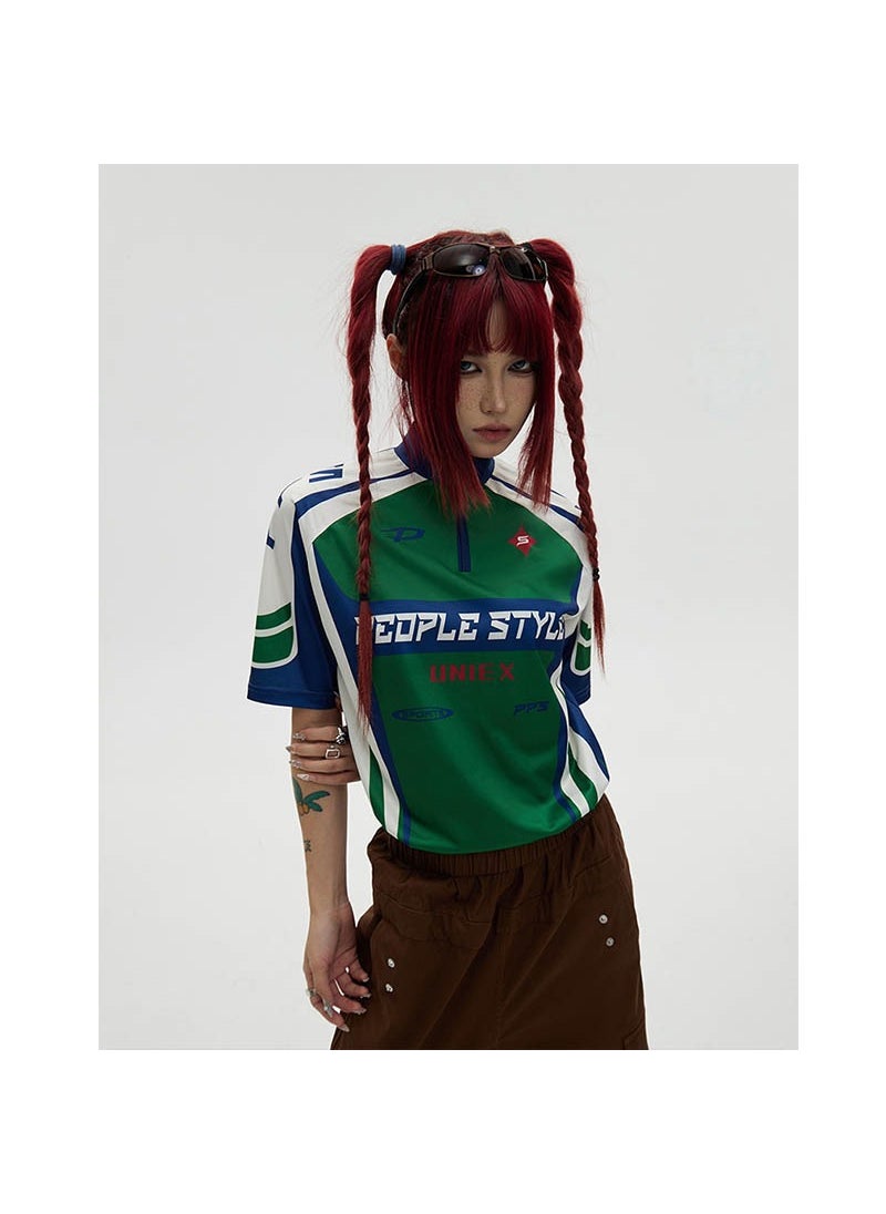 Generic - Color-Block Cycling Tee Contrast Elastic Fit green - Image 1
