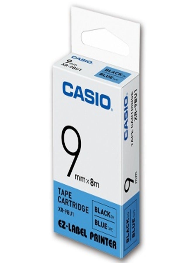 Casio tape cartridge 9mm black on blue - Image 1