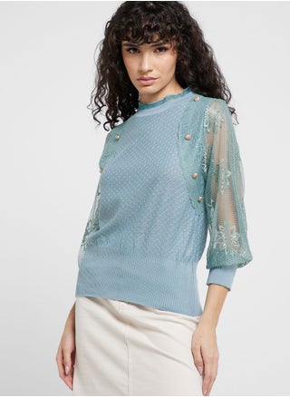 Button Detail Sweater With Lace Sleeves - pzsku/ZCC2B564E24911098102DZ/45/_/1698977466/b58a472b-d09f-4b3a-8377-44677ce030bc