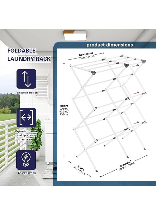 Clothes Drying Stand, 3 Tier Expandable and Foldable Clothes Drying Stand, X-Shaped Design(White)