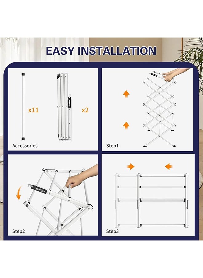 Clothes Drying Stand, 3 Tier Expandable and Foldable Clothes Drying Stand, X-Shaped Design(White)