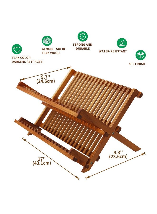 Utoplike Teak Dish Drainer Rack Collapsible 2 Tier Dish Rack Dish Drying Rack Foldable Plate Organizer Holder for Kitchen Compact - Image 2