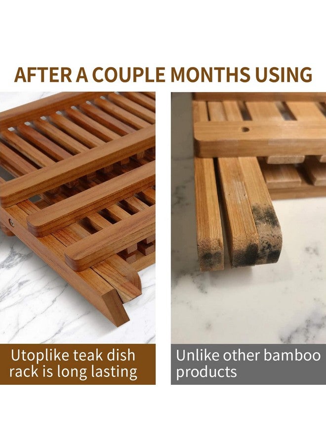 Utoplike Teak Dish Drainer Rack Collapsible 2 Tier Dish Rack Dish Drying Rack Foldable Plate Organizer Holder for Kitchen Compact - Image 3