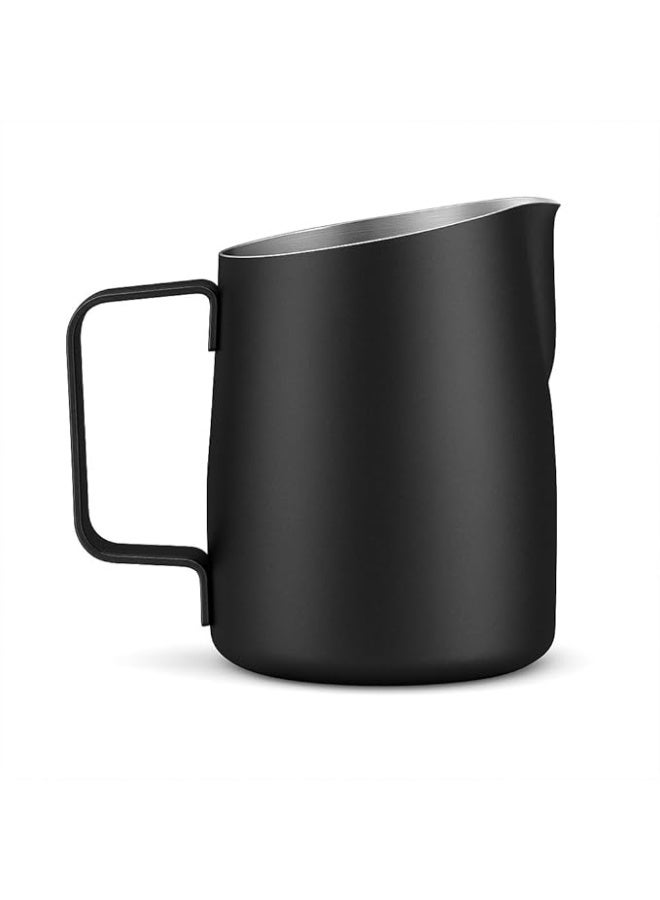 Milk Frothing Pitcher with Fluted Spout – Matte Black & White Powder-Coated Stainless Steel Latte Art Jug – 450ml Steaming Pitcher for Espresso, Cappuccino & Coffee Baristas (Matte Black) - Image 1