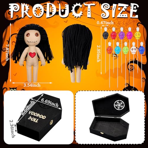 VercanMonth 12 Pcs Voodoo Figure Kit Include Creepy Figures 10 Pcs Skull Pins Wooden Coffin Box Haunted Figure Halloween Scary Ghost Voodoo Ornaments Fidget Stress RelievingFemale - Image 5