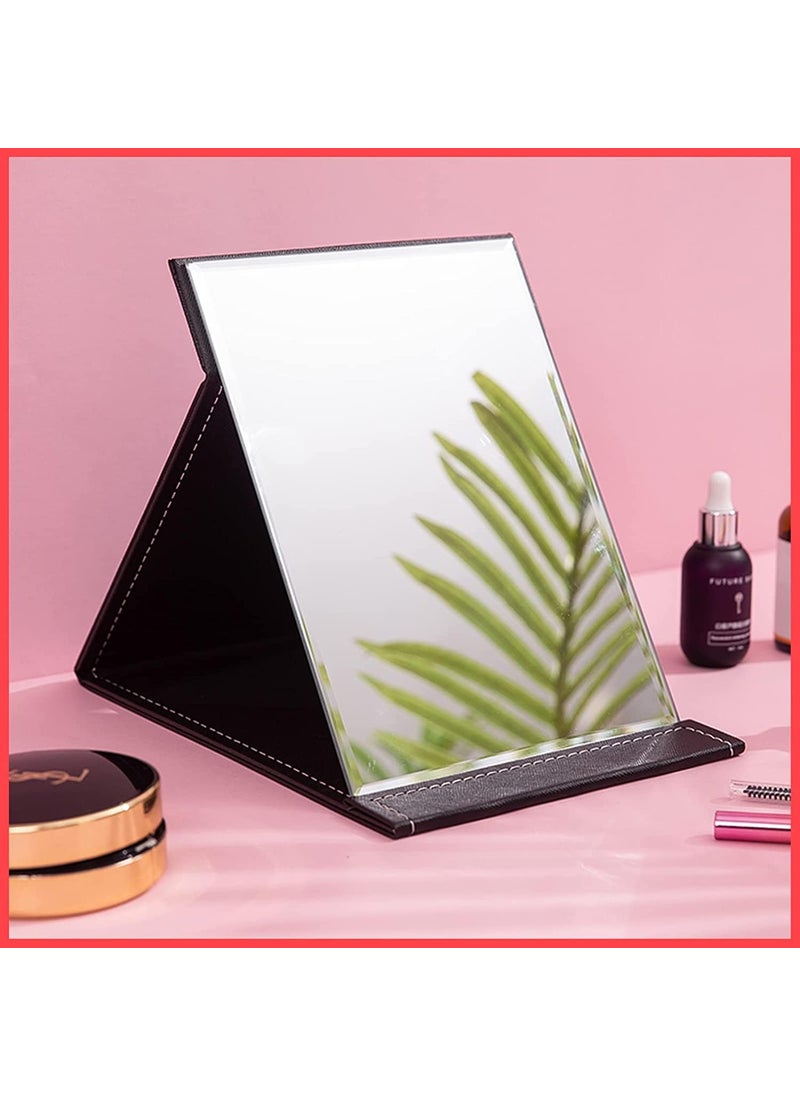TERXA TERXA Portable Folding Mirror  Leather Compact Makeup Mirror  Free Standing Vanity Tabletop Mirror  for TravelOutdoorCamping  Cosmetic Mirror Pack of 1Multicolor  - Image 2