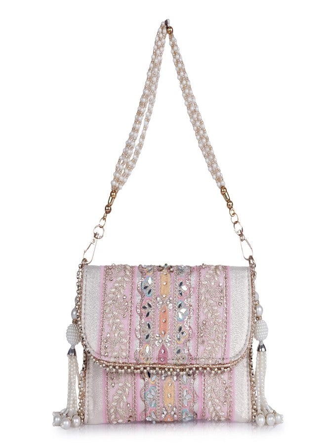 PLANX SILK Stylish Fancy Designer Potli Bag - Embroidered Pearl Handle Festive Clutch - Image 1