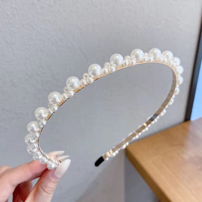 Generic Pearl Headband Womens Summer Headband Summer Hair Clip Internet Popular High-end All-match Outgoing French Retro Headband Headwear One big tie three small pearls 
