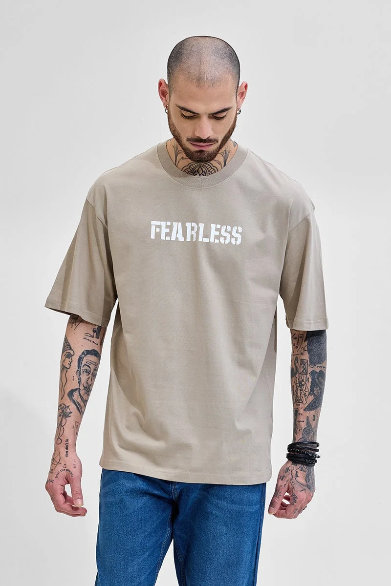 سنيتش Beige Graphic Half Sleeve Oversized Streetwear T-Shirt