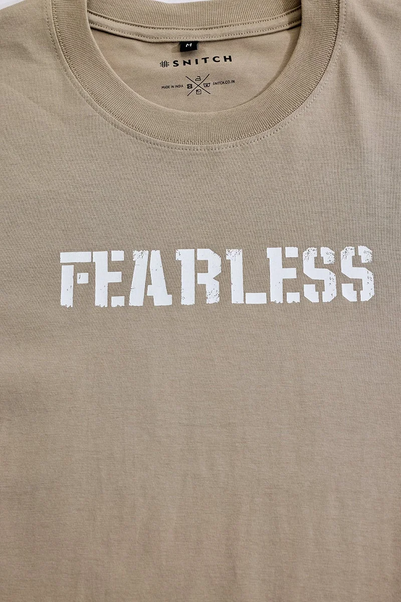 سنيتش Beige Graphic Half Sleeve Oversized Streetwear T-Shirt