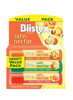 Blistex Blistex Satin Nectar Lip Balm, 0.15 oz, 3 Count, Lip Moisturizer Variety Pack, Moisturizes and Comforts Dry Lips, Refreshing Flavor Blend, Easy Glide Formula for Full Coverage, 1 Pack 
