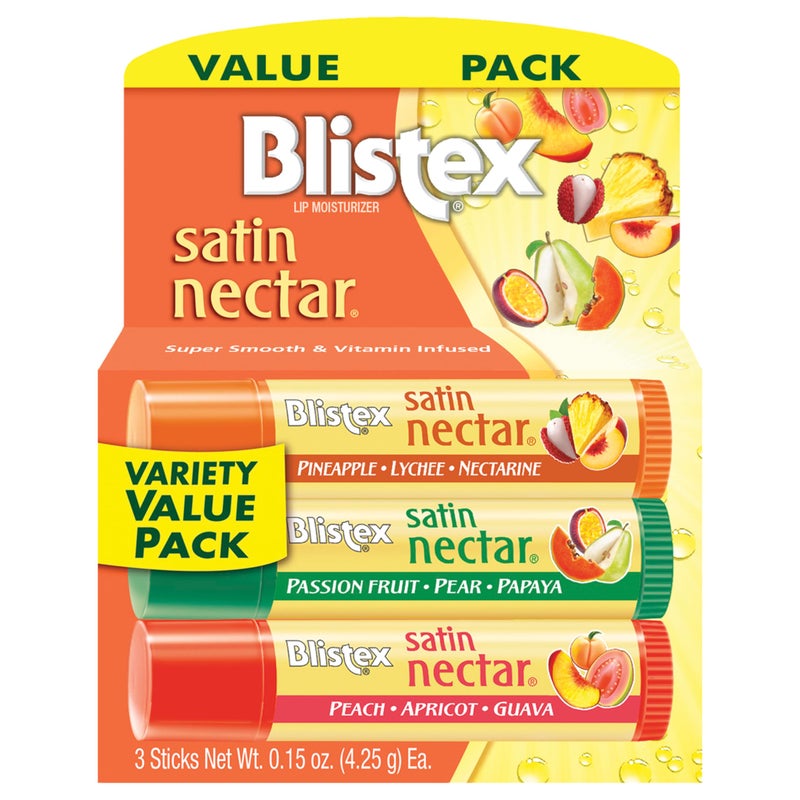Blistex Satin Nectar Lip Balm, 0.15 oz, 3 Count, Lip Moisturizer Variety Pack, Moisturizes and Comforts Dry Lips, Refreshing Flavor Blend, Easy Glide Formula for Full Coverage, 1 Pack - Image 1