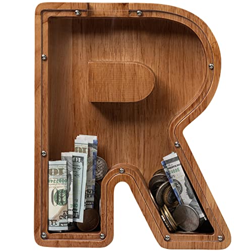 ladenk Large Wooden Kids Letter Piggy Bank Piggy Bank for Boys Girls Alphabet Money Bank with Initial R Coin Bank for Birthday - Image 5