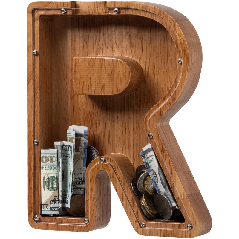 ladenk Large Wooden Kids Letter Piggy Bank Piggy Bank for Boys Girls Alphabet Money Bank with Initial R Coin Bank for Birthday - Image 3