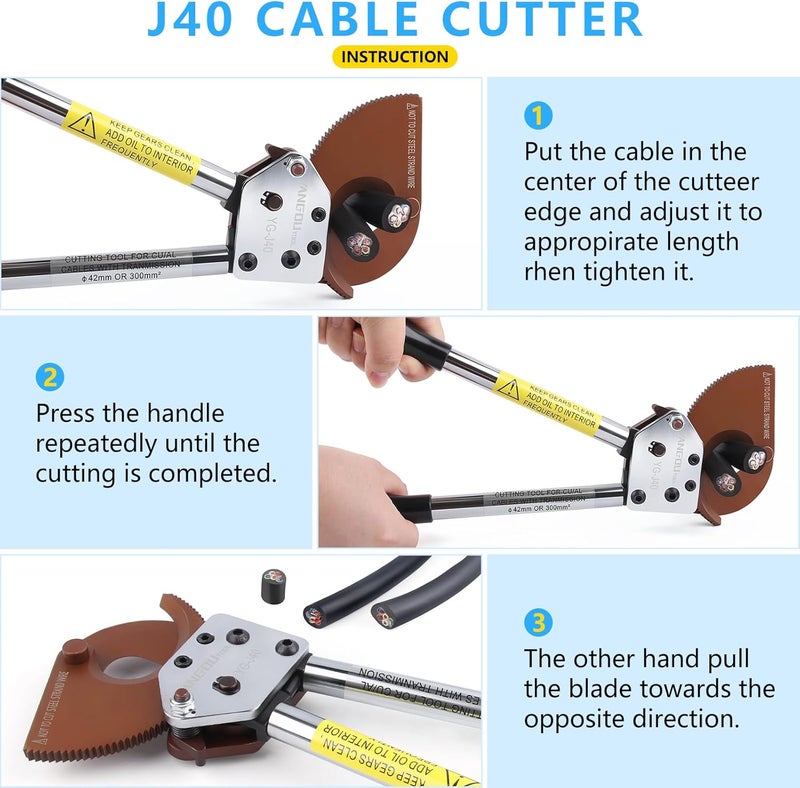 Yangoutool Store Heavy-Duty Ratcheting Cable Cutters for Large Copper, Aluminum, and Armored Cables - J40 Wire Cutter up to 300 mm², Electrical Wire Cutting Tool - Image 3