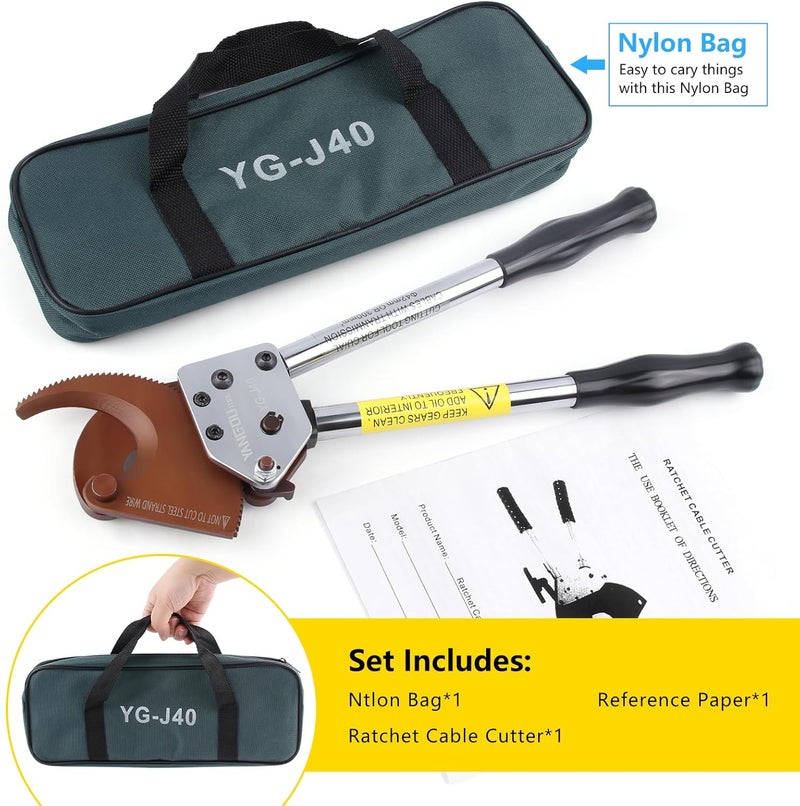 Yangoutool Store Heavy-Duty Ratcheting Cable Cutters for Large Copper, Aluminum, and Armored Cables - J40 Wire Cutter up to 300 mm², Electrical Wire Cutting Tool - Image 5