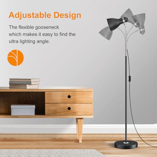 LEPOWER Floor Lamp, Metal Standing Lamp with Adjustable Gooseneck, Heavy Metal Base, Reading Pole Lamp for Office, Black Floor Lamps for Bedroom, Living Room - Image 4
