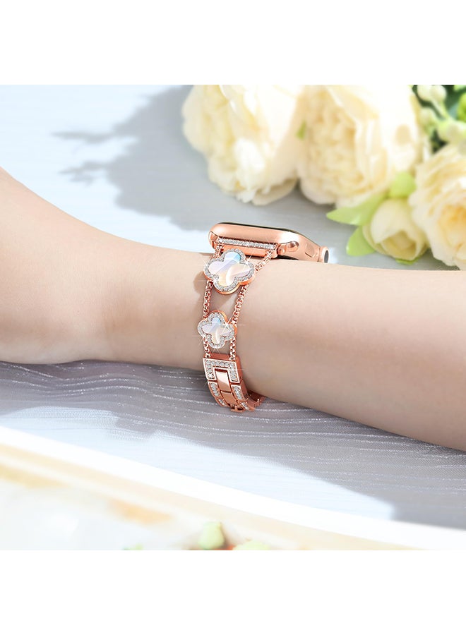O Ozone Metal Watch Band For Apple Watch Series 10 9 8 7 6 5 4 SE, 38/40/41/42mm Sparkle Diamond Cute 4 Leaf Clover Dressy Band Women -Rose Gold - Image 3