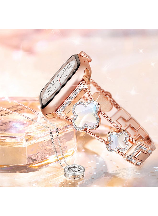 O Ozone Metal Watch Band For Apple Watch Series 10 9 8 7 6 5 4 SE, 38/40/41/42mm Sparkle Diamond Cute 4 Leaf Clover Dressy Band Women -Rose Gold - Image 4