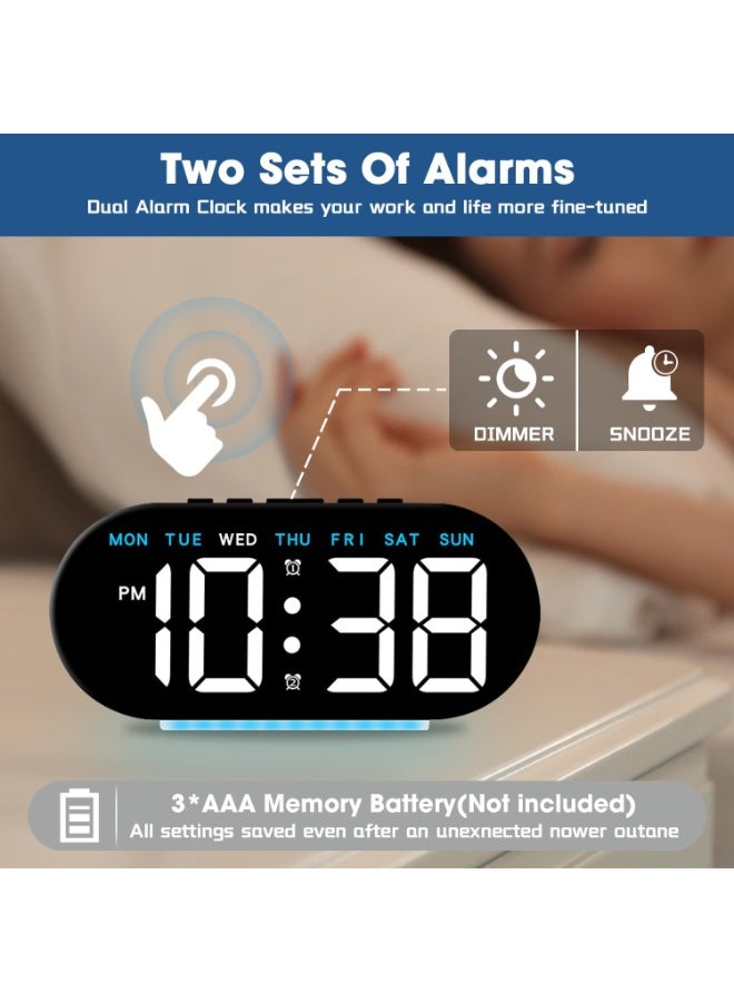 ألاماريك ساعة منبه رقمية من 7.8 انش، ساعة رقمية LED مع اضاءة محيطة، ساعة رقمية مع اليوم/التاريخ/درجة الحرارة/التعتيم التلقائي/منبه مزدوج/غفوة - 12/24 ساعة، للاطفال وكبار السن والمنزل والمكتب - Image 4