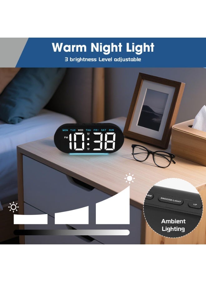ألاماريك ساعة منبه رقمية من 7.8 انش، ساعة رقمية LED مع اضاءة محيطة، ساعة رقمية مع اليوم/التاريخ/درجة الحرارة/التعتيم التلقائي/منبه مزدوج/غفوة - 12/24 ساعة، للاطفال وكبار السن والمنزل والمكتب - Image 5