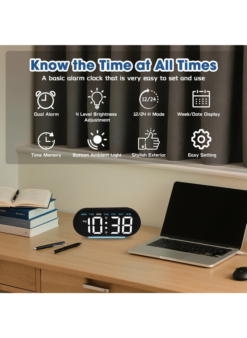 ALAMAREQ 7.8'' Digital Alarm Clock, LED Digital Clock with Ambient Light, Digital Clock with Day/Date/Temperature/Auto-Dimming/Dual Alarm/Snooze - 12/24H, for Deep Sleepers Kids Elderly Home Office - Image 4