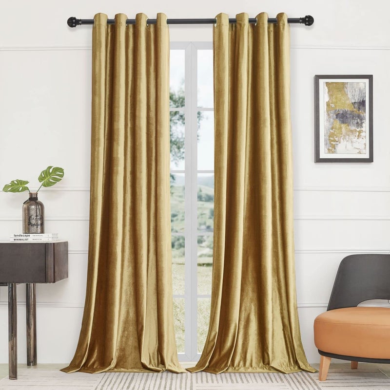 BULBUL Velvet Gold Curtains 63 inch Length- Living Room Blackout Thermal Window Drapes Darkening Decor Grommet Curtains for Bedroom Set of 2 Panels - Image 2