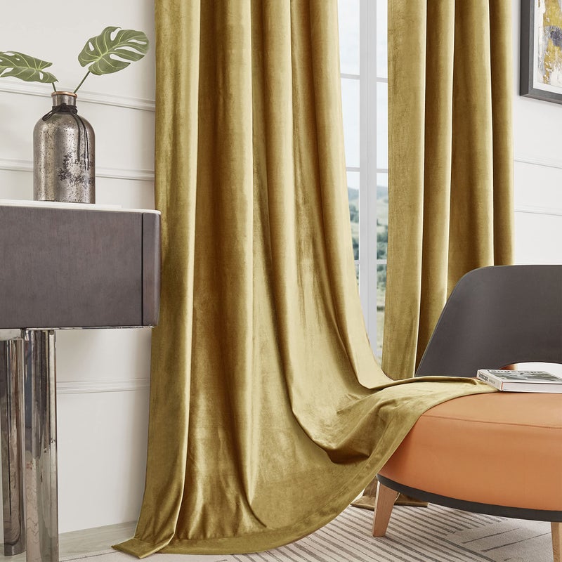 BULBUL Velvet Gold Curtains 63 inch Length- Living Room Blackout Thermal Window Drapes Darkening Decor Grommet Curtains for Bedroom Set of 2 Panels - Image 5