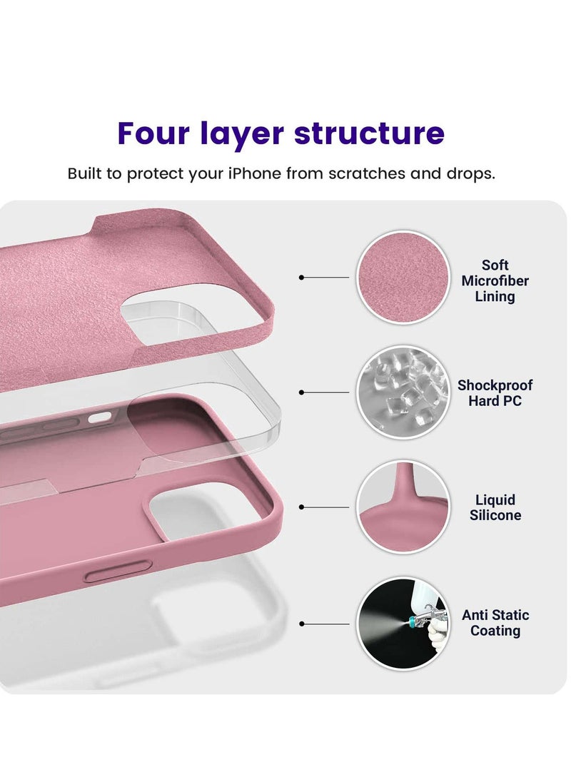 Compatible with iPhone 13 Case, Liquid Silicone Full Body Protective Case with [Anti-Scratch] [Soft Microfiber Lining] [Camera Protective] for iPhone 13 6.1 inch, pink