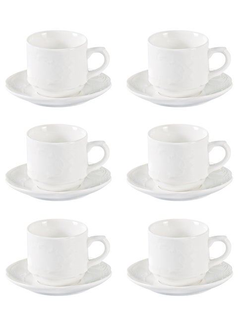 12-Piece Porcelain Cup & Saucer Set 100ML White, Set for 6 People