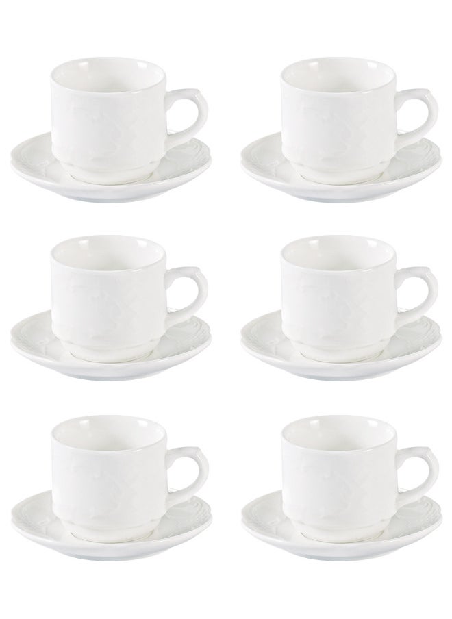 Dove - 12-Piece Porcelain Cup & Saucer Set 100ML White, Set for 6 People - Image 1