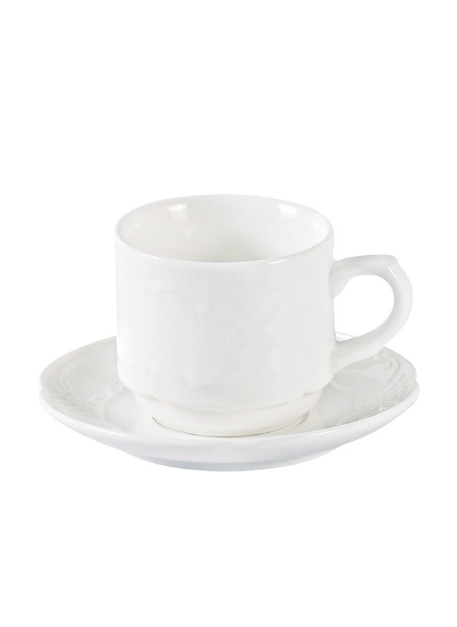 Dove - 12-Piece Porcelain Cup & Saucer Set 100ML White, Set for 6 People - Image 1