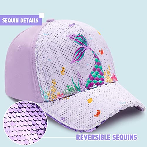 WAWSAM Baby Girls Baseball Cap Toddlers Baseball Hat Baby Girls Snapback Cap Adjustable Trucker Cap for Kids Ages 4-8 Years Girls Cute Visor Hat with Mermaid - Image 3