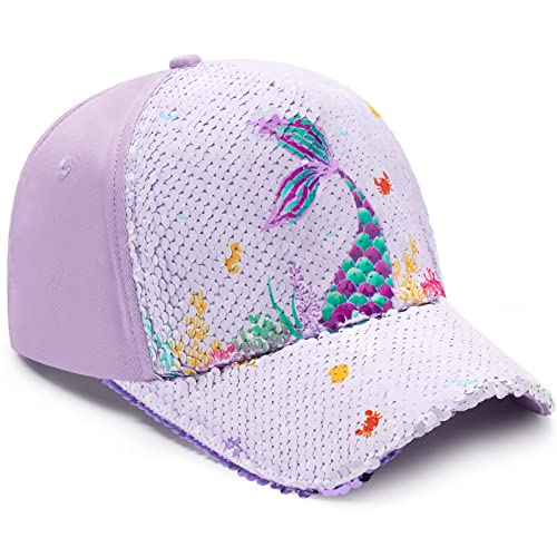 WAWSAM Baby Girls Baseball Cap Toddlers Baseball Hat Baby Girls Snapback Cap Adjustable Trucker Cap for Kids Ages 4-8 Years Girls Cute Visor Hat with Mermaid - Image 1