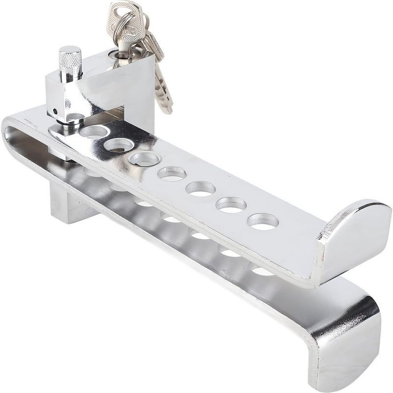 Silvery Adjustable Brake Pedal Lock with 2 Keys Heavy Duty 8 Hole Anti Theft Device - Image 5